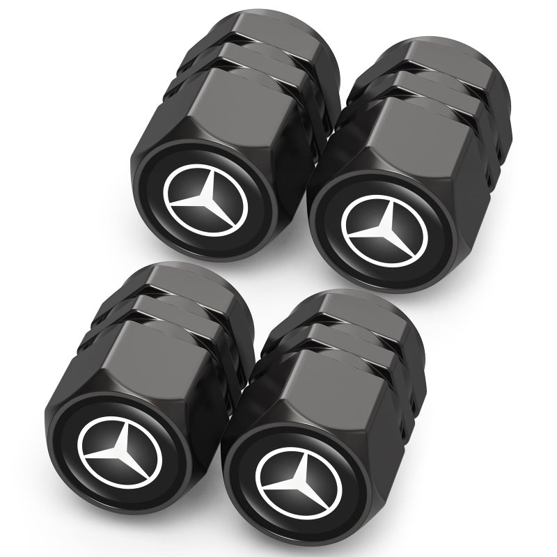 أغطية صمامات الإطارات، أغطية جذعية للصمام تناسب سلسلة مرسيدس بنز CESM CLK GLK GL AB AMG GLS GLE AMG، أغطية إطارات السيارة المصنوعة من خليط معدني لإكسسوارات السيارات المقاومة للتآكل والتسرب، أسود - Image 1